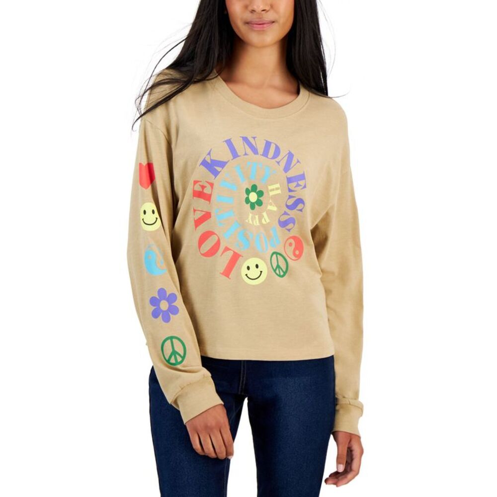 Juniors' Love Kindness Positivity Long-Sleeve Top